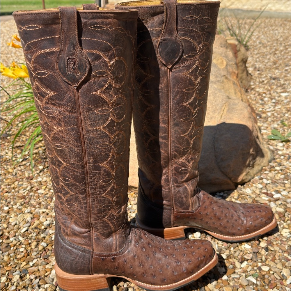 Rod Patrick Brown Leather and Ostrich Cowboy Boots